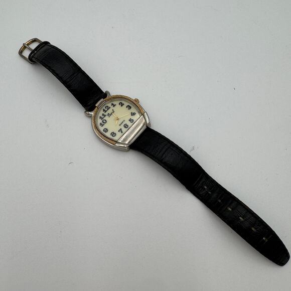 Vintage Pearl Horseshoe Watch Leather Band Black Ladies Needs Battery